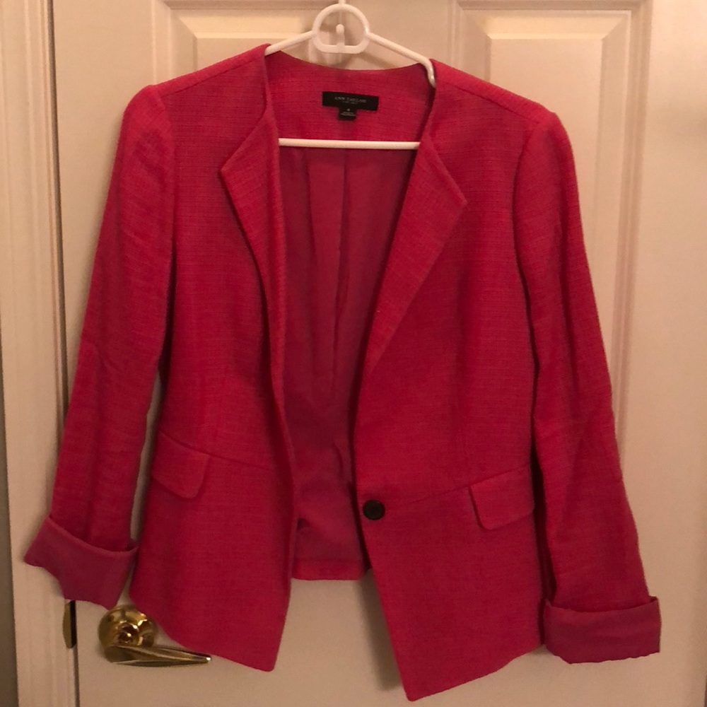 Ann Taylor Pink Woven Peplum Blazer